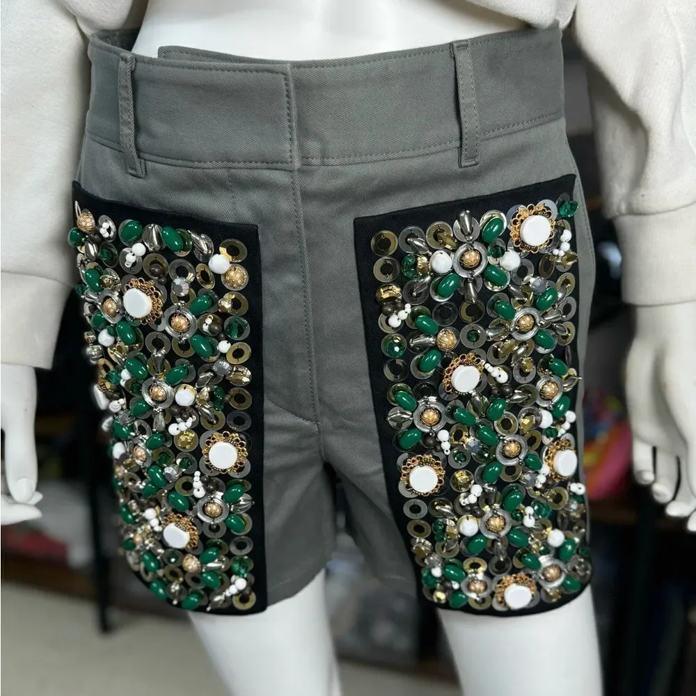Prada $1980 Runway Embroidered Drill Shorts 38